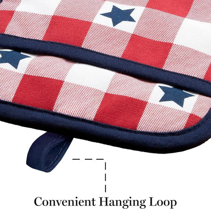 MARTHA STEWART Americana Star Gihgham Oven Mitt & Pot Holder Set, 100% Cotton - Image 8