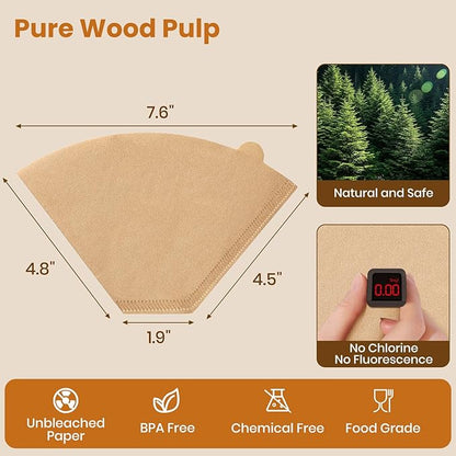#4 Cone Coffee Filters 8-12 Cup, 400 Count Unbleached Natural Coffee Paper Filters, No Blowout, Disposable Coffee Filter for Pour Over and Drip Coffee Maker