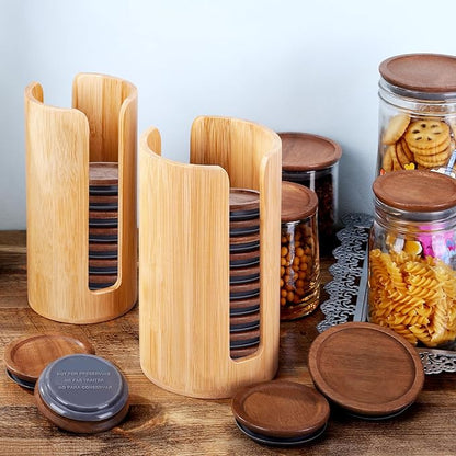 2 Pack Mason Jar Lid Organizer Bamboo Ball Jar Wooden Storage Accessories - Image 4