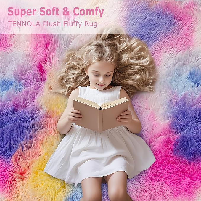Dark Rainbow Rug for Kids Room 6x9 Cute Fluffy Kids Area Rugs for Bedroom Girls - Image 7