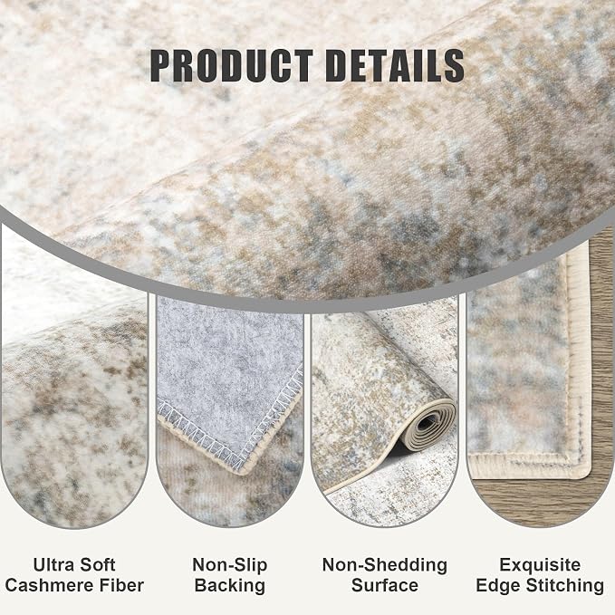 Round Area Rug for Living Room: 5 ft Washable Modern Abstract Soft Thin Rug - Image 6