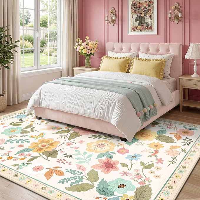 RELEANY Floral 5x7 Area Rugs Washable Print Boho Cute Carpet Non Slip Flower - Image 6