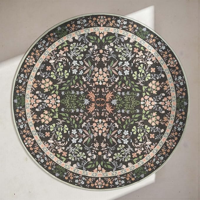 jinchan Zenith Round Rug 7ft Area Rug Soft 7'Round Vintage Floral Rug Non-Slip - Image 9