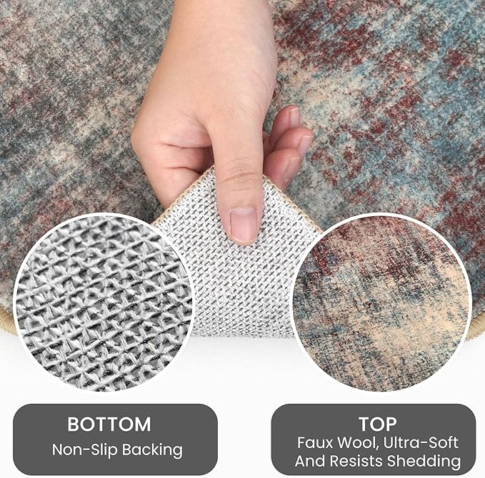 IOHOUZE Abstract Round Area Rug 8 Ft Washable Circle Rugs Large Round Rug Non - Image 4
