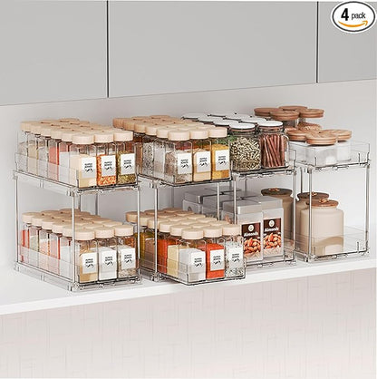 Yieach 4 Pack 2 Tier Vertical Spice Rack Pull Out, 10.4'' Deep Narrow Slide Out by Yieach