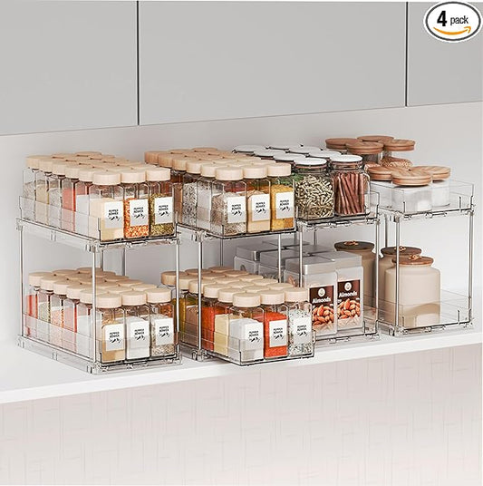 Yieach 4 Pack 2 Tier Vertical Spice Rack Pull Out, 10.4'' Deep Narrow Slide Out by Yieach