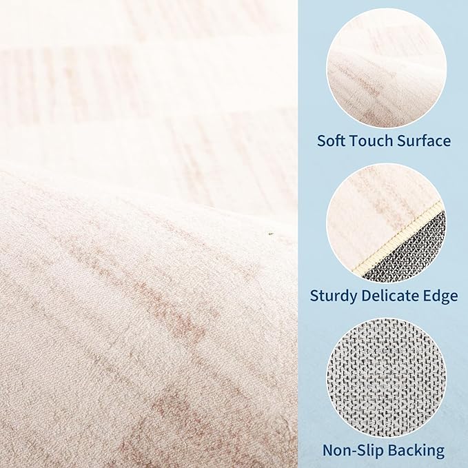 GarveeHome Beige Checkered Rug, Washable 3x5 Rug Non Slip - Image 5