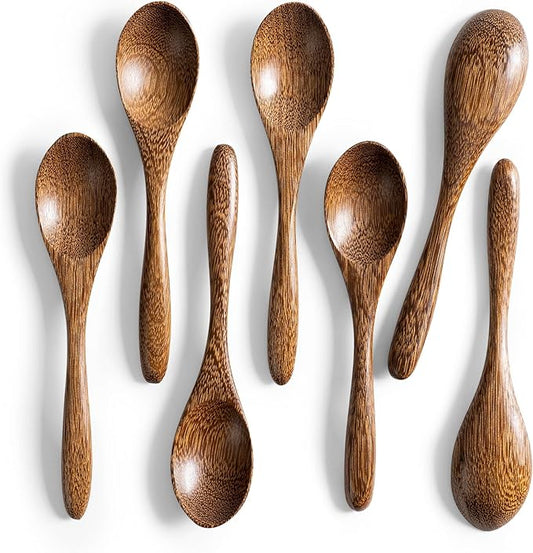 7 PCS Small Wooden Spoons, 5.8 Inch Honey Spoons by HEFILD