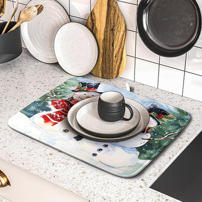 Winter Dish Drying Mat 16 x 18 Inch Xmas Snowman Pattern Dish Drying Pad - Image 5