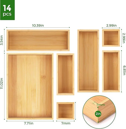 Bamboo Drawer Organizer Set, Junk Drawer Divider and Storage Trays Containers - Image 6