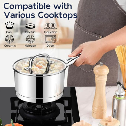 LIANYU Stainless Steel Saucepan Set of 2, 1QT & 3QT Sauce Pan - Image 4