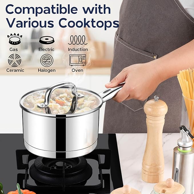 LIANYU 2 Quart Saucepan with Lid, Stainless Steel Sauce Pan Small Cooking Pot - Image 4
