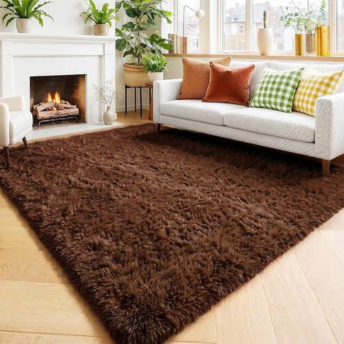 Amdrebio Dark Brown Area Rugs for Bedroom Living Room, 5x7 Fluffy Shaggy Plush by Amdrebio