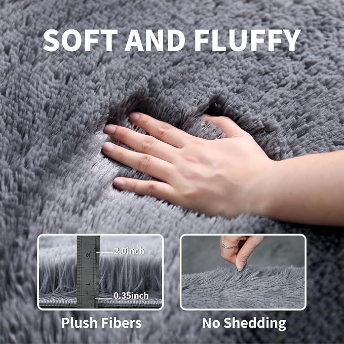 2x3 Grey Fluffy Shag Rug for Bedroom Soft Plush Fuzzy Washable Non Slip Carpet - Image 3