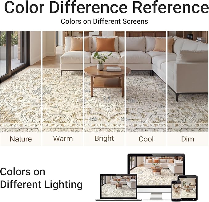 befbee 5x7 Area Rug for Living Rooms, Stain Resistant Neutral Washable Rugs for - Image 6