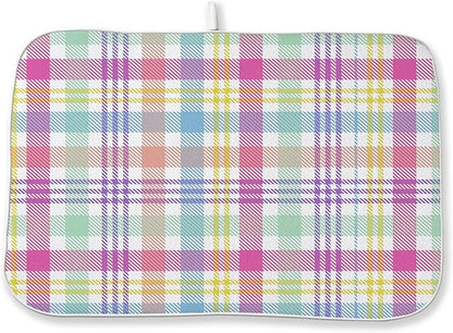 Easter Checkered Dish Drying Mat 18x24 Inch Colorful Buffalo Plaid Drying Mat by DAFENA