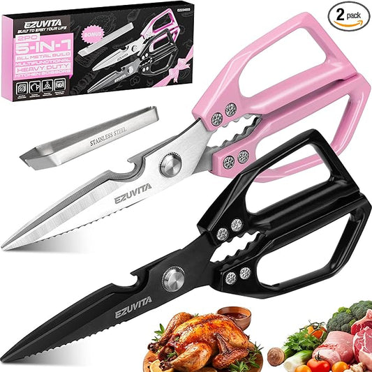 2PC 5-in-1 Multifunctional Heavy-Duty Korean Kitchen Scissors Set, All Purpose by EZUVITA