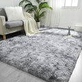 FlyDOIT Large Area Rugs for Living Room, 5x8 Feet Tie-Dyed Light Grey Shaggy by FlyDOIT