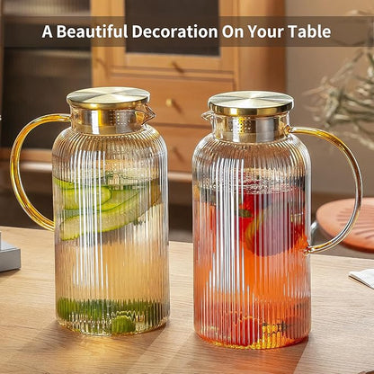 Buaic Glass Pitcher with Lid, 2 PACK 84 oz/ 2.5 Liter Amber Classic Vertical - Image 7
