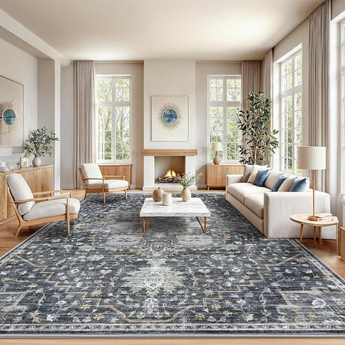AMADA HOMEFURNISHING 10x14 Washable Area Rug, Low-Profile Large Area Rug by AMADAHOMEFURNISHING