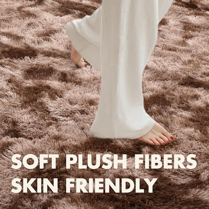 4x6 Ft Shag Brown Area Rug for Bedroom Living Room, Tie-Dyed Ultra Soft Fluffy - Image 5