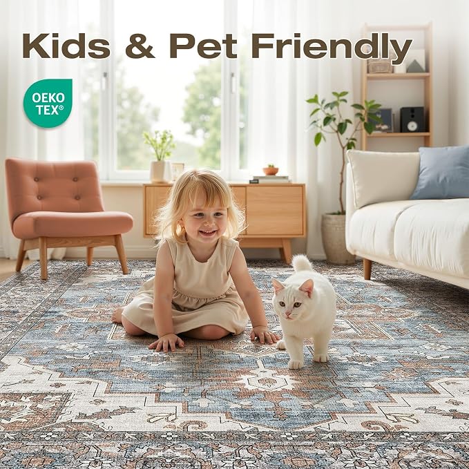 9x12 Area Rugs Living Room: Washable Vintage Rug Large Non-Slip Stain Resistant - Image 3