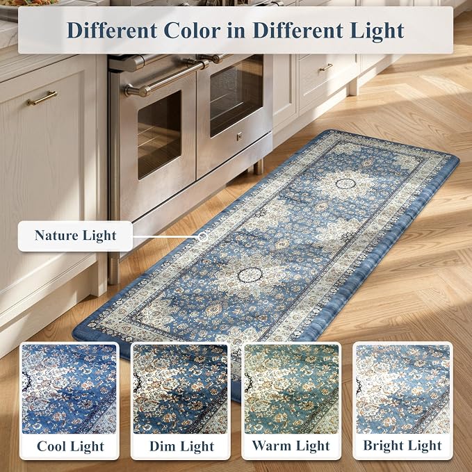 Collive Boho Blue Kitchen Mats Cushioned Anti Fatigue Mats, Non-Slip Kitchen - Image 8