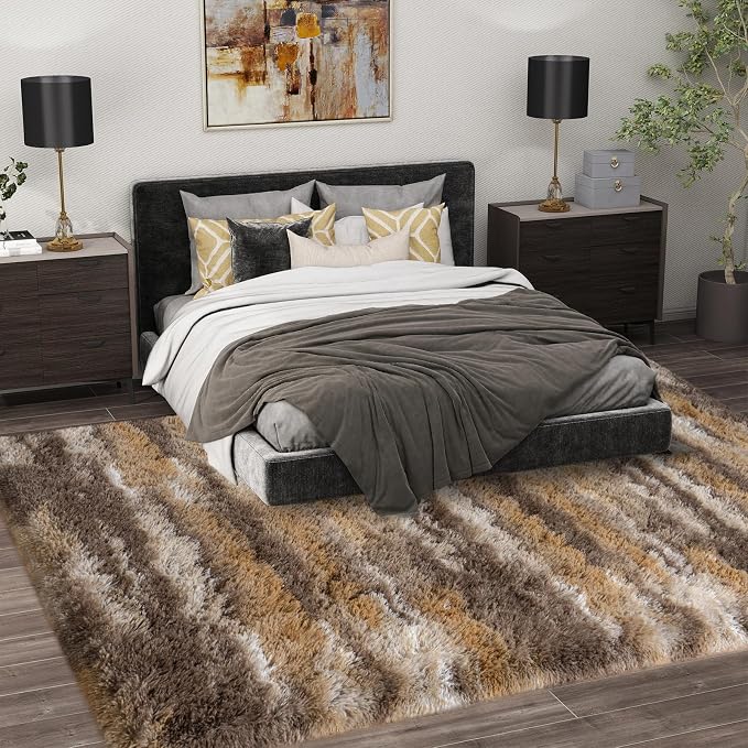 Shag Rugs for Bedroom, 4x6 Abstract Brown Soft Fuzzy Rugs for Living Room - Image 2
