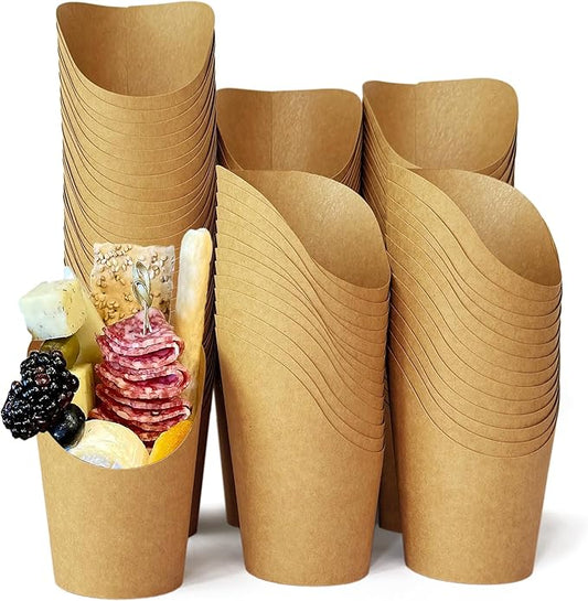 CAMKYDE 100 Pcs French Fries Holder, 14oz Disposable Paper French Fry Cups Charcuterie Cups for all Occasions (14oz, Brown)