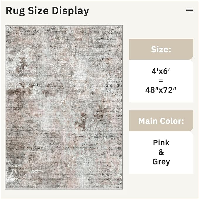 Soalmost Area Rugs 4x6 for Living Room, Vintage Washable Rugs for Dining Room - Image 5