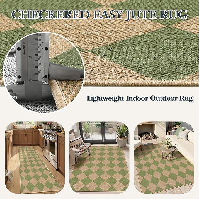 Lahome Colette Checkered Green Runner Rug, 2x8 Carpet Runners - Image 6