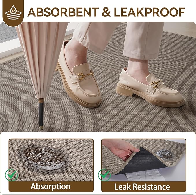 Front Door Mat 24''x35'', Absorbent Dirt Resist Washable Non Slip Low-Profile - Image 3