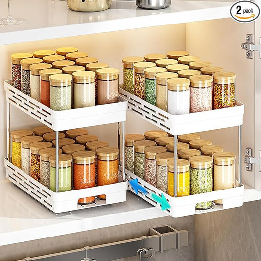Pull Out Spice Rack Organizer for Cabinet, 2 Pack Widen Slide Out Spice Racks by DABIGE