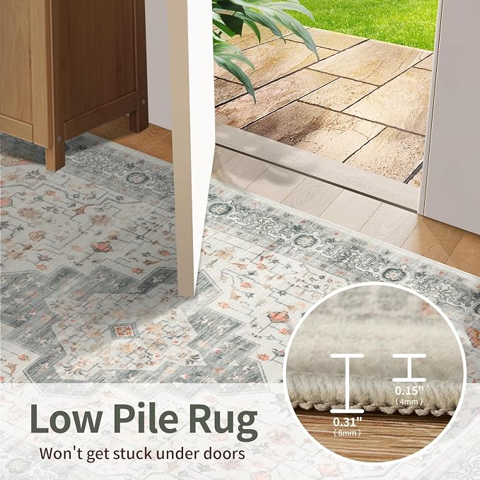 Rugxara Washable Area Rug for Living Room, Vintage Neutral Boho Rugs for Office - Image 7