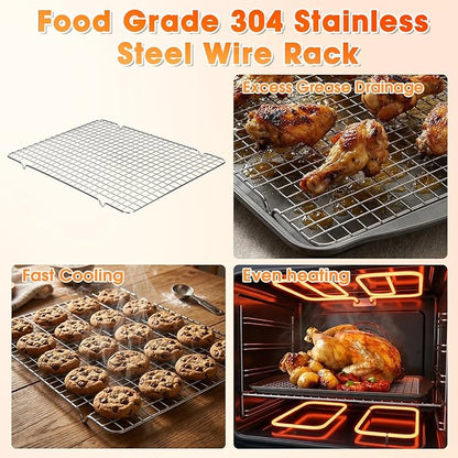 Baking Sheet with Wire Rack, 17 x 12 Inch Nonstick Cookie Sheets Pan Set with - Image 4