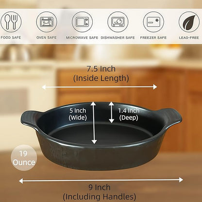 Oval Au Gratin Baking Dishes Set of 4 9" x 5" 19 oz matte black Ceramic Oven - Image 2