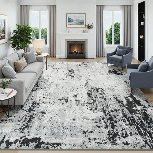 8x10 Area Rugs for Living Room, Abstract Neutral Washable Bedroom Rug, Modern by Carpelux