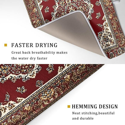 Giwawa Vintage Boho Dish Drying Mat Antique Tribal Rustic Red Floral Dish - Image 3