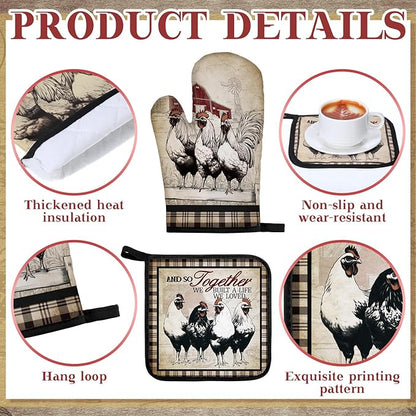 Fourluoo 10 Pcs Barn Chicken Kitchen Dish Towels Rugs Oven Mitts and Pot - Image 5