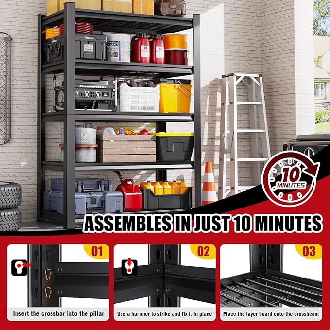 Set of 2 71"H Garage Shelving-3000LBS 5 Tier Storage Shelves, Adjustable Heavy - Image 5