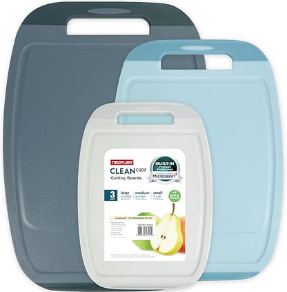 Neoflam Microban Antimicrobial Plastic Cutting Board 3 Sets, BPA Free, Non-Slip by Neoflam