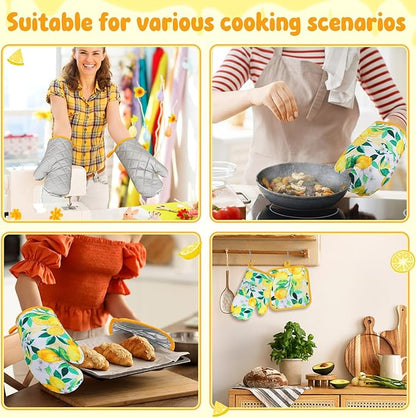4 Pcs Oven Mitts and Pot Holders Cute Lemon Oven Gloves and Pot Holders Heat - Image 4