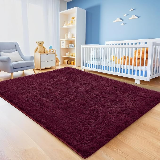 9x12 Burgundy Area Rugs for Living Room, Large Fluffy Shag Rug for Bedroom Kids - Image 4