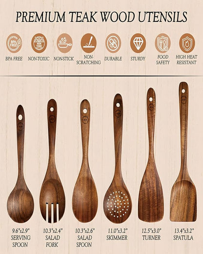 6-Piece Natural Teak Wood Utensil Set - Image 3