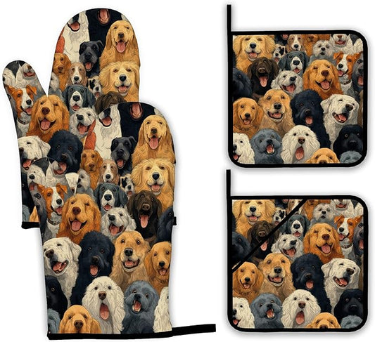 Funny Cute Dog Oven Mitts and Pot Holders Set, Kitchen Decor Heat Resistant Non by Unknown