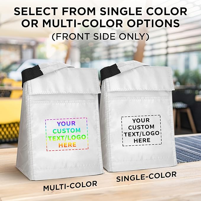 DISCOUNT PROMOS 50 Hook and Loop Insulated Lunch Bags Set - Customizable Text, Logo - Polyester, Durable, Vibrant, Reusable - White