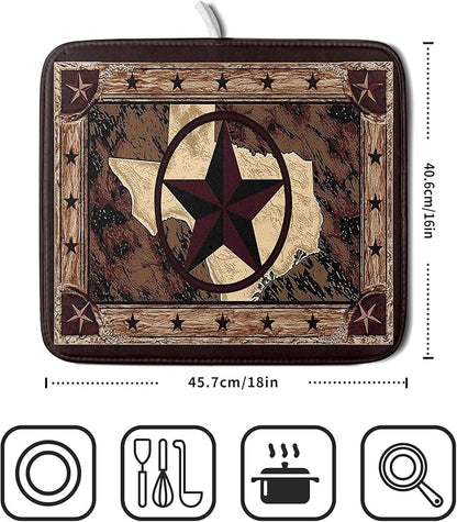Giwawa Western Texas Star Dish Drying Mat 16"x18", Rustic Primitive Country - Image 2