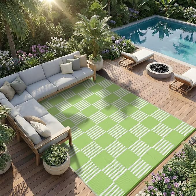 Garvee Waterproof Outdoor Rug 6x9, Checkered Foldable Plastic Straw Patio - Image 6