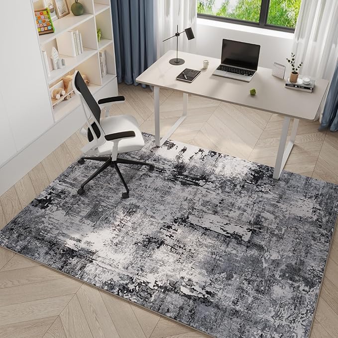 Rugcomf 4x6 Rug Washable Boho Soft Area Rug Abstract Pattern Non-Slip Faux Wool - Image 5