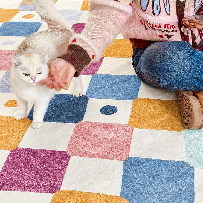jinchan Macy 3x5 Area Rug for Kids Room Modern Colorful Checkered Diamond - Image 5